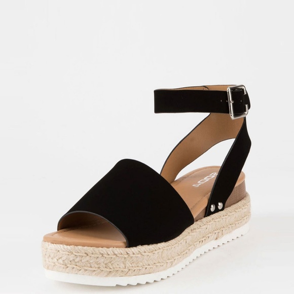 New Black Peep Open Toe Ankle Strap Espadrille Raffia Sandal Wedge Platform Heel - Picture 3 of 7